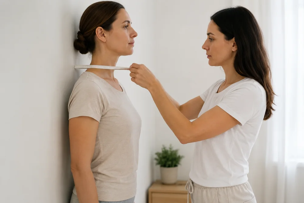 Measuring shoulder width, standing, to choose the height