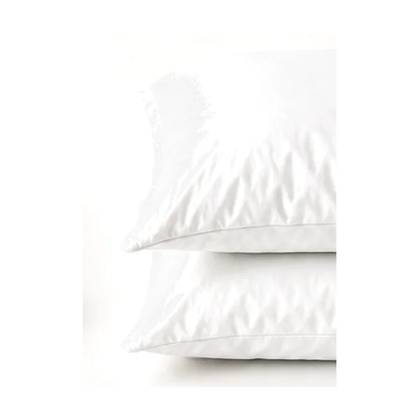 Two standard rectangular pillows with soft filling, stacked one behind the other