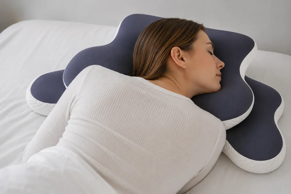A side sleeper on the higher crest: ear, shoulder and hip in one line