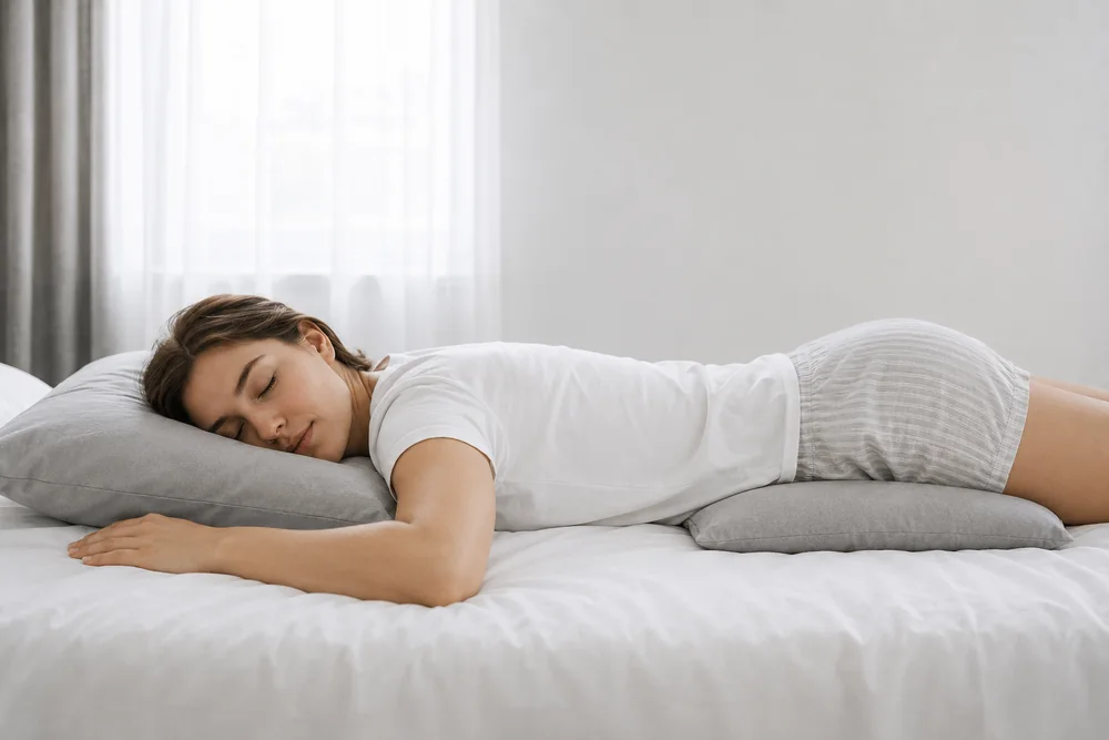 A front sleeper: the head turned to one side, on a very flat surface