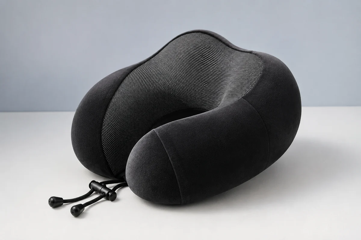 Cradleform U-shaped travel pillow with its carry pouch